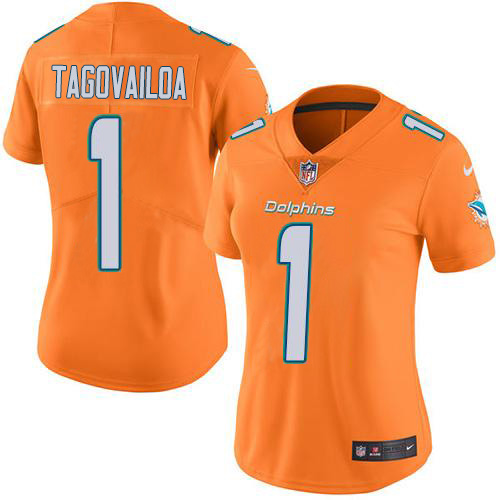 Nike Miami Dolphins #1 Tua Tagovailoa Orange Women Stitched NFL Limited Rush Jersey->women nfl jersey->Women Jersey